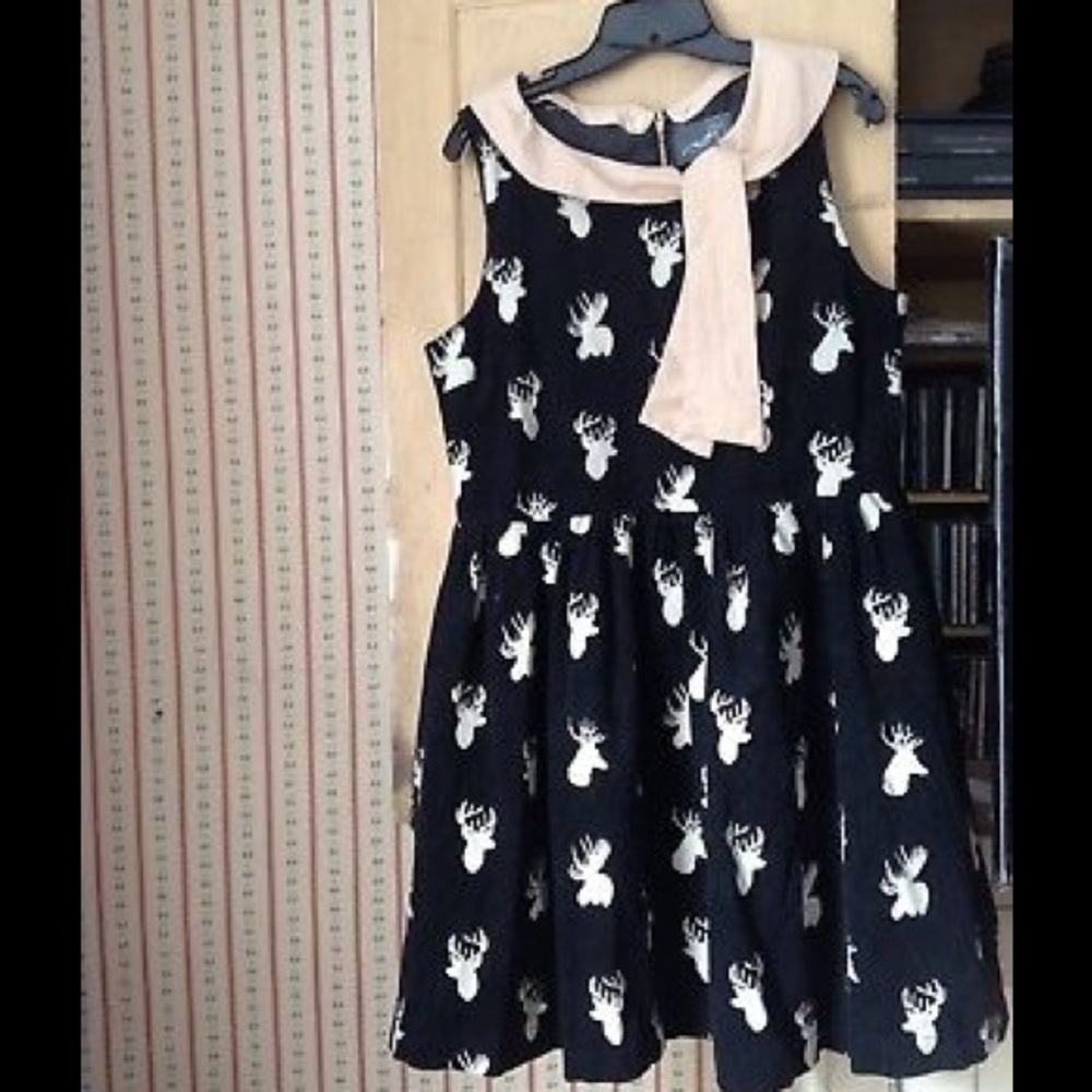 Black Moose Deer Print rockabilly dress